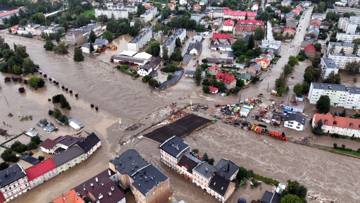 Aerial view of the flooded city center in Glucholazy, southern Poland, 16 September 2024. Photo: AFP / Getty Images