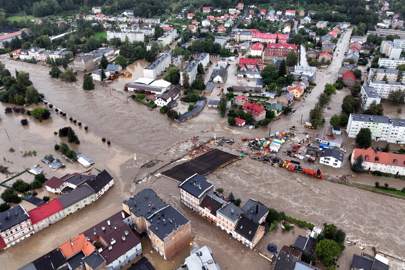 Aerial view of the flooded city center in Glucholazy, southern Poland, 16 September 2024. Photo: AFP / Getty Images