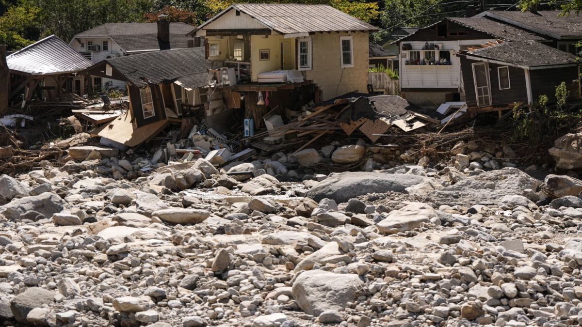 Wrecked homes are seen in the aftermath of Hurricane Helene, Wednesday, 2 October 2024, in Chimney Rock Village, N.C. Photo: Mike Stewart / AP Photo