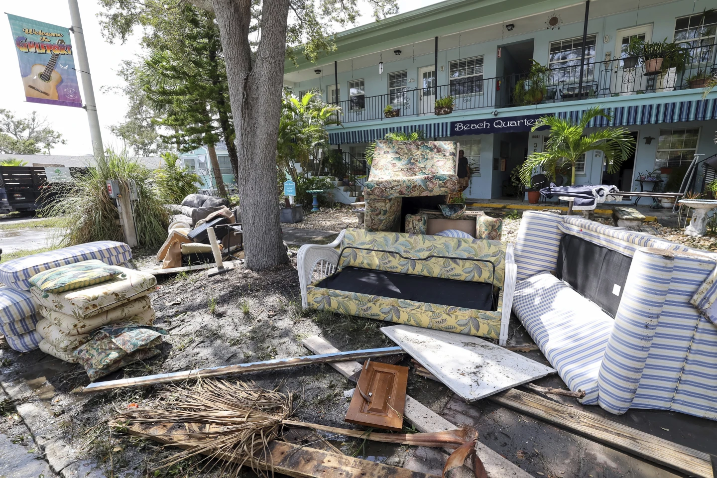 Contents of rooms are emptied on the street after flooding from Hurricane Helene on Friday, 27 September 2024, in Gulfport, Florida. Photo: Mike Carlson / AP Photo