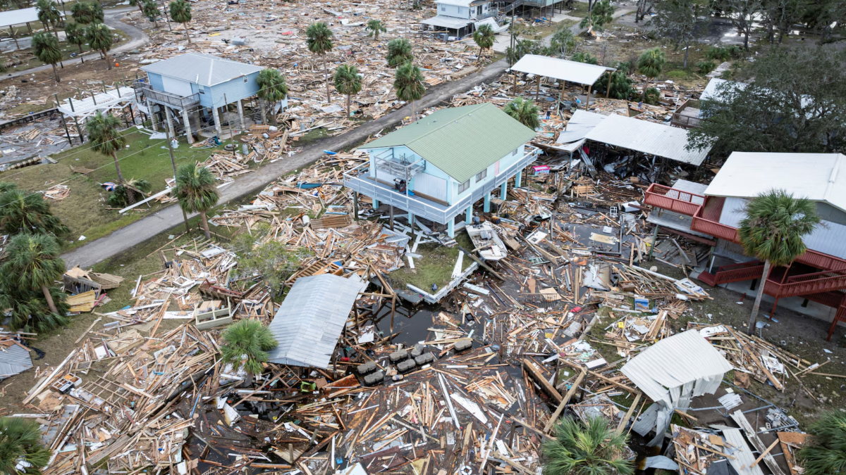 A drone view shows a flooded and damaged area following Hurricane Helene in Horseshoe Beach, Florida, 28 September 2024. Photo: Marco Bello / REUTERS